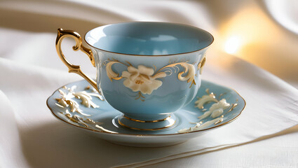 e: A delicate skyblue porcelain cup with intrica 2, 