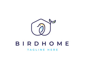 Obraz premium Minimalist bird home and leaf logo design with clean and elegant lines style design vector illustration
