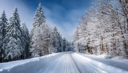 Obraz premium Snow-covered rural road through winter woods