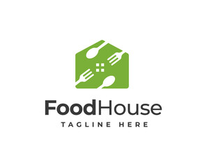 Home restaurant food logo design with fork and spoon element illustration