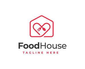 Home love food logo design with fork and spoon element illustration