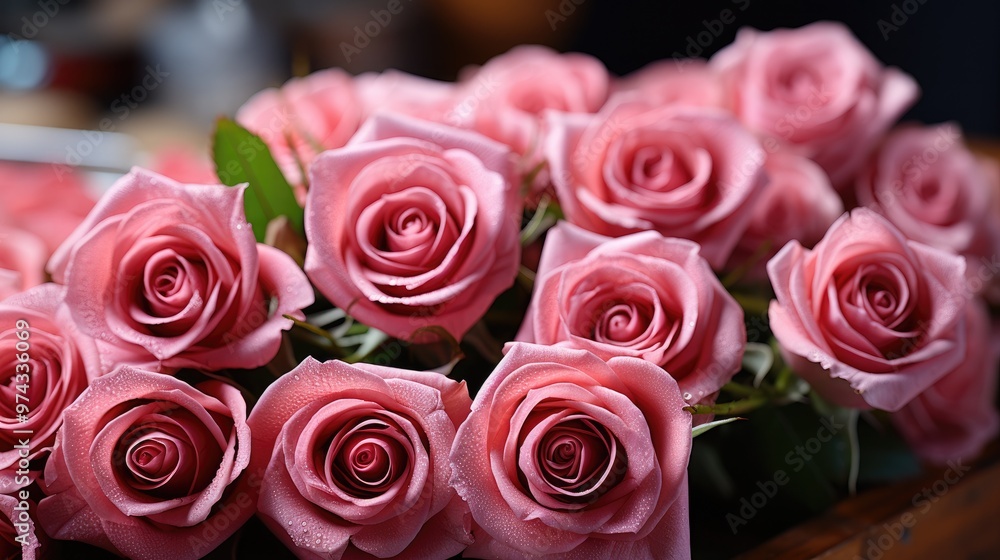 Sticker pink rose flowers in a floral arrangement