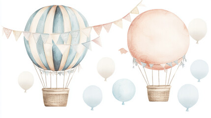Watercolor Hot Air Balloons.