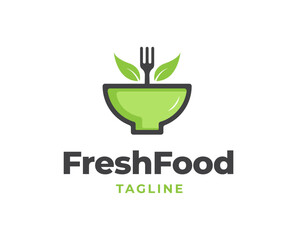 Restaurant logo design with bowl and fork element illustration