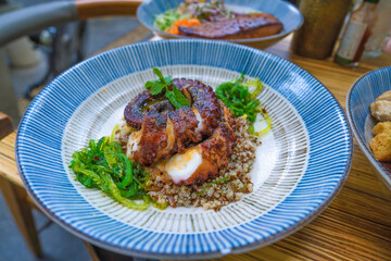 grill octopus with quinoa salad
