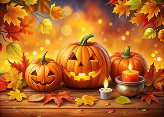 halloween pumpkin decorations autumn leaves illustrations