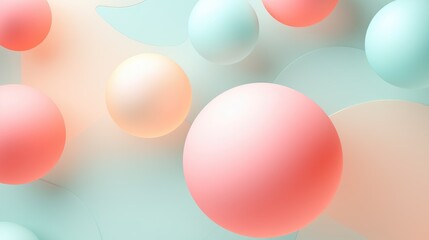A minimalist abstract background featuring pastel-colored spheres and curved shapes.