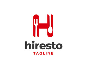 Obraz premium Initial letter h logo with spoon and fork for restaurant logo vector illustration