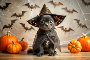 Naklejka premium halloween pumpkin and witch