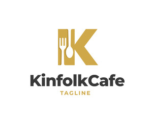 Initial letter K logo with fork and spoon for restaurant logo vector illustration