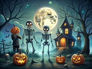 halloween background with pumpkin and bats