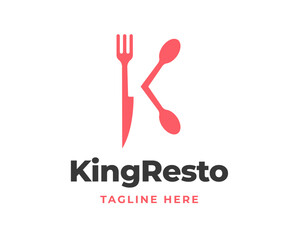 Initial K letter logo with food equipment style for restaurant logo vector illustration