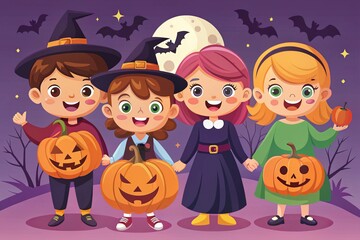 Halloween themed vector illustrations for kids