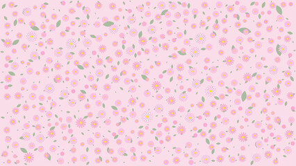 Dense Pink Floral Pattern with Green Leaves