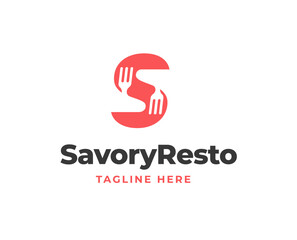 Initial S letter logo design with fork icon for restaurant logo vector illustration