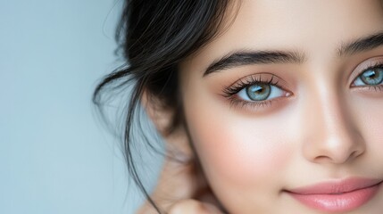 Obraz premium Close Up of Woman s Eye with Blue Eyes and Soft Makeup