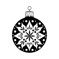 Hand drawn 1950s Mid Century Modern Retro Vintage Christmas Ball Bauble, in Black and White, Vector line art, Illustration, black outline, minimal design, isolated