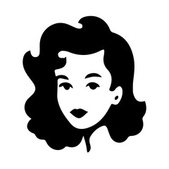 Hand drawn Vintage woman portrait silhouette vector icon with retro hairstyle and bold facial features, representing mid-century modern design