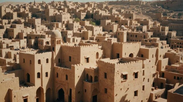 Typical Arab old town in the desert. Historic Landmarks in Saudi Arabia. Historic Middle Eastern cityscape with domed buildings. Heritage and architecture. Typical Arab city, Muslim culture