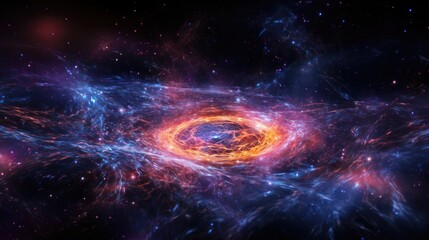 Fototapeta premium A mesmerizing cosmic nebula with vibrant hues of blue, pink, and orange, swirling with celestial energy and creating a breathtaking display of galacti