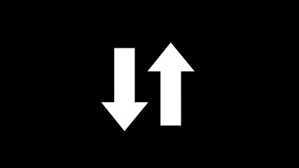 Swipe up and down white arrow animation on a black background. Up-down arrow loading seamless loop into alfa channel