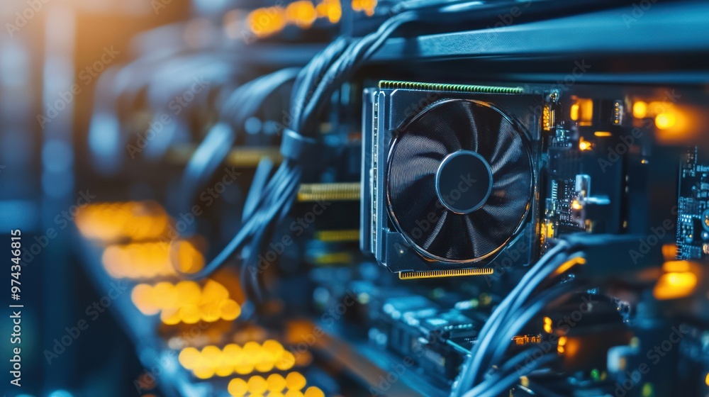 Aufkleber close-up of computer hardware: server with a fan