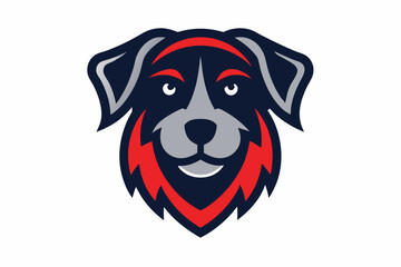 Energetic dog face logo design featuring bold colors on white background with copy space
