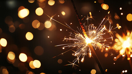 New Year's Eve Party Celebration with Sparkling Sparklers and Bokeh Lights in the Background