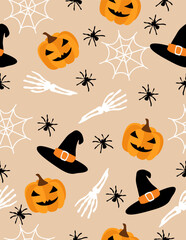 Halloween pattern on a pale pink background.