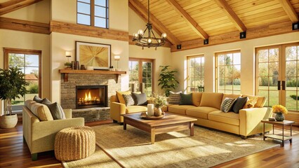 Fototapeta premium Farmhouse interior design of modern living room. 