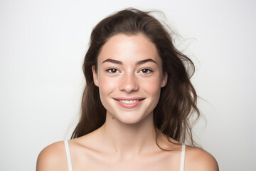 Naklejka premium Young pretty brunette girl over isolated white background