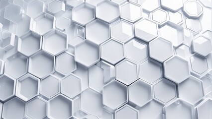 Fototapeta premium A close-up view of interconnected white hexagonal shapes, creating a modern and clean geometric pattern.