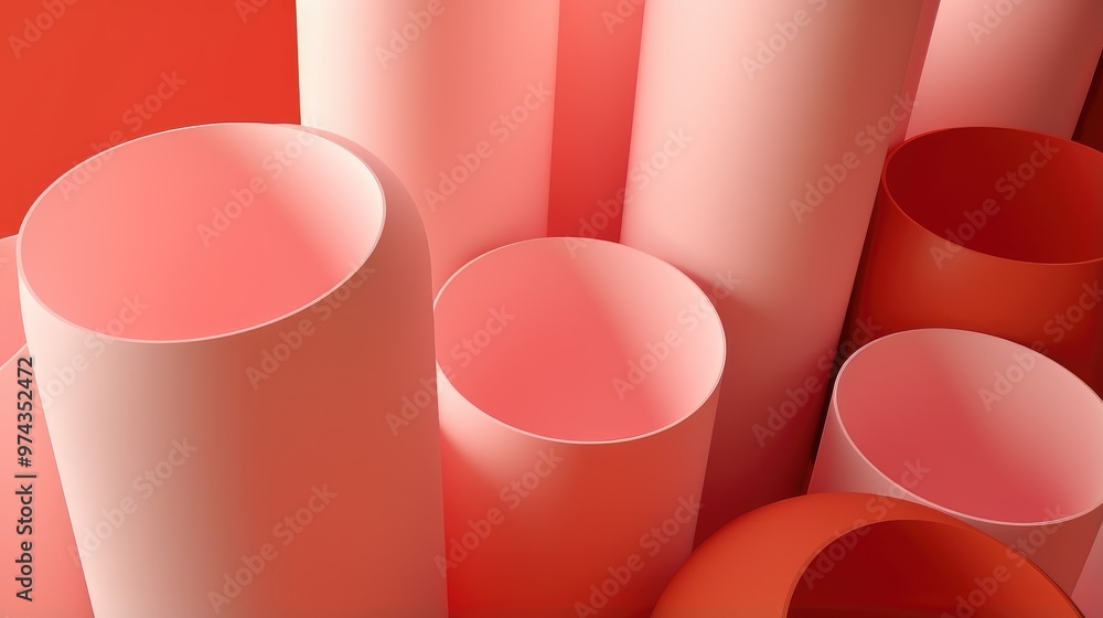Poster abstract geometric shapes in shades of red and pink create a modern and minimalist background.