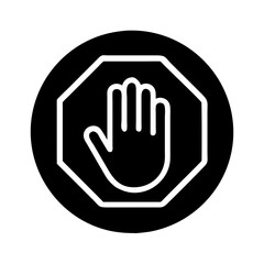Obraz premium Stop sign icon with hand illustration in minimalist style on black background 