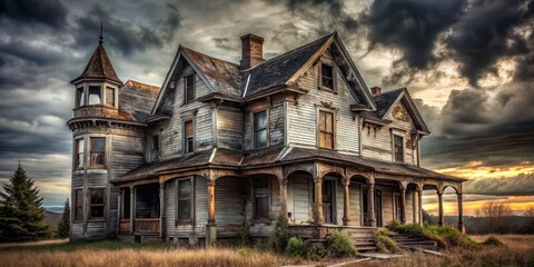 Old abandoned haunted house background with decrepit and worn-out appearance