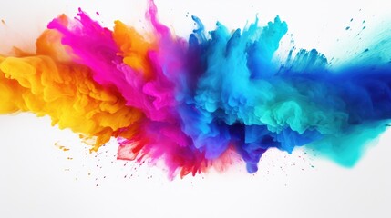 A vibrant explosion of color, with shades of yellow, pink, blue, and green swirling and mixing together in a dynamic and abstract composition.