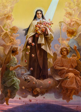 St Th&eacute;r&egrave;se of Lisieux. A painting of St Th&eacute;r&egrave;se of Lisieux in Chiesa di Santa Teresa del Bambin Ges&ugrave; in Panfilo, Rome, Italy.