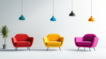 Minimalist Living Room with Vibrant Multicolored Armchairs | Modern Interior Design -- 1:1