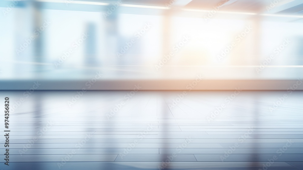 Poster a clean and modern background with a blurred city view through a large window. the empty space is pe