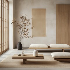 Japandi Minimalist Living Room | Modern Interior Design -- 1:1