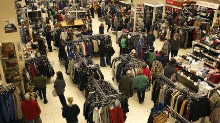 Obraz premium Black Friday Bargains: Shoppers Hunt Discounts at Busy Clothing Store