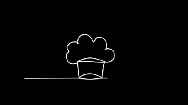 Chef hat self drawing animation. Black background.