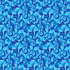 PrintDamask seamless vector natural pattern in blue. Vintage ornament. Use for wallpaper, printing on the packaging paper, textiles.