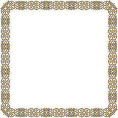 Vector gold with black square Kazakh national ornament. Ethnic pattern of the peoples of the Great Steppe