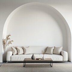 Japandi Minimalist Living Room with White Sofa and Accent Coffee Table | Modern Interior Design -- 1:1