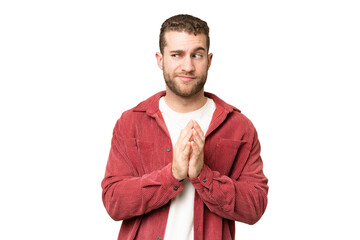 Young handsome blonde man over isolated chroma key background scheming something