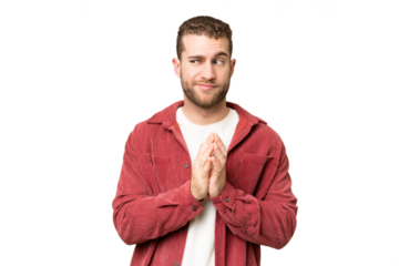 Young handsome blonde man over isolated chroma key background scheming something