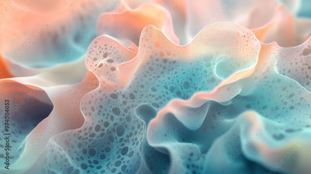 Poster biomorphic pattern resembling coral reef structures with vibrant colors and intricate textures