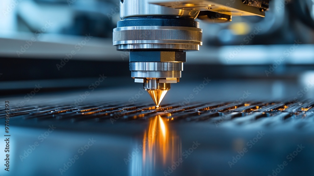 Poster precision laser cutting machine in action, focusing on automated metal cutting and cnc technology, i