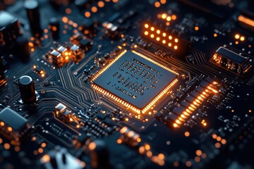 Obraz premium An extreme close-up of a circuit board reveals tiny components and precise soldering details